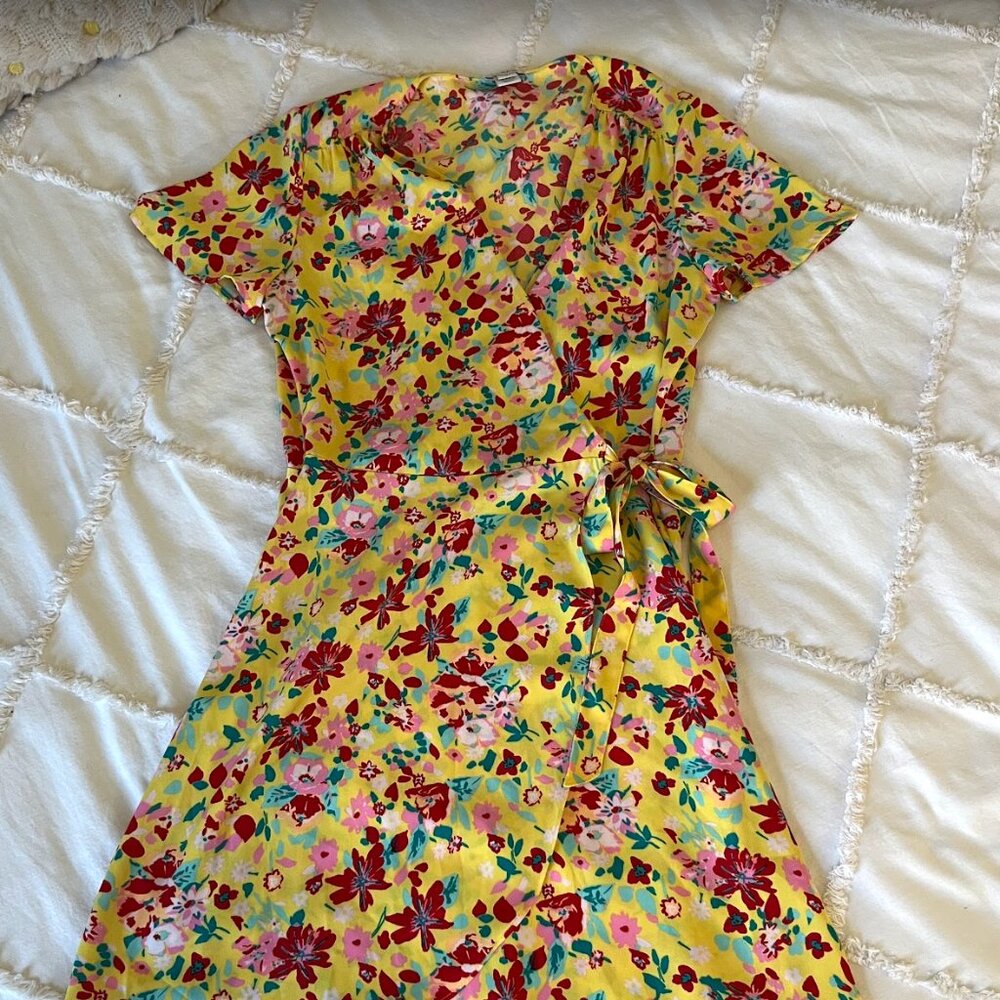 J Crew Factory Floral Mini Wrap Dress Short Sleeve - Size 0